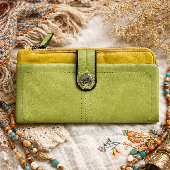b. makowsky Handbags - B Makowsky Soft Leather Wallet Green Yellow Colorblock Zip Around Organizer Clut